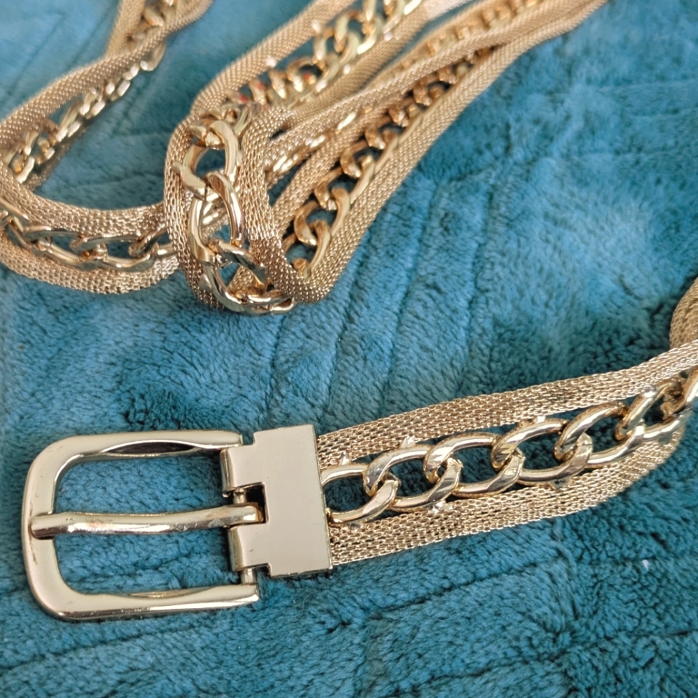 Gold Chain Link Belt with Decorative Buckle